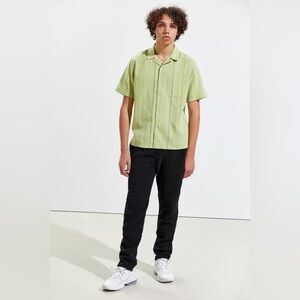 Without Walls Men’s Patio Stripe Button Down Woven Shirt Green Multi Size S